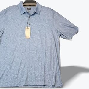 Greg Norman Mens ML75 Performance Polo Shirt Blue Geometric Triangle Print L NEW
